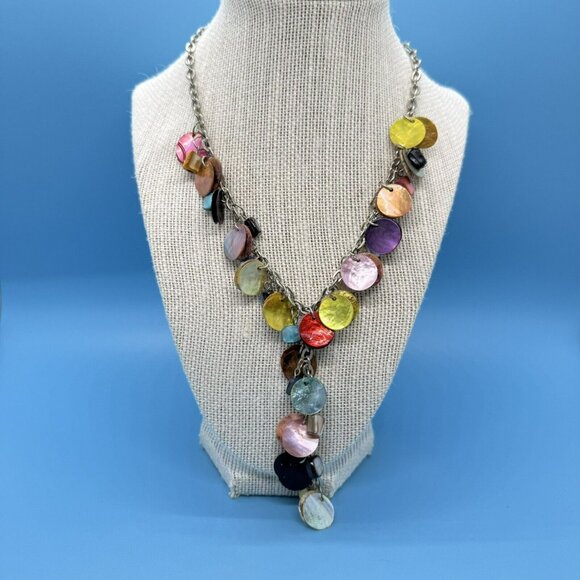 Multi Color Disc And‎ Bead Y Necklace Statement 18” - Picture 1 of 4